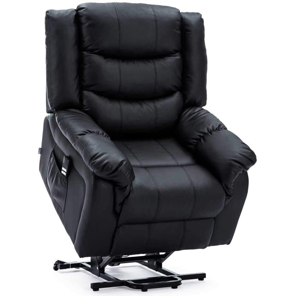 (Black) Seattle Dual Motor Riser Leather Recliner Armchair Sofa Home Lounge Chair