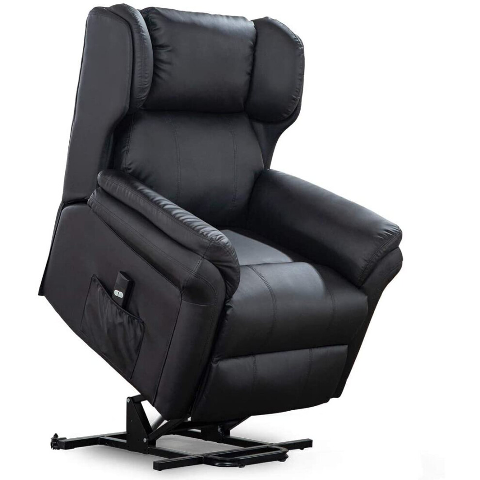 (Black) Oakford Electric Rise Recliner Bonded Leather Armchair Lounge Mobility Chair