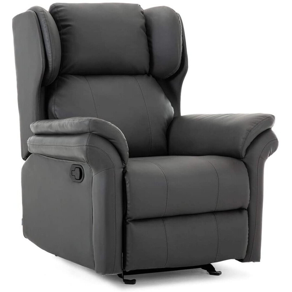 (Slate) Oakford Wing Bonded Leather Recliner Rocking Armchair Gaming Lounge Chair Black