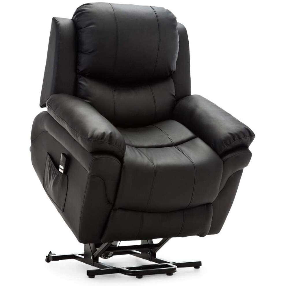 (Black) Madison Dual Motor Rise Recliner Bonded Leather Armchair Sofa Lounge Mobility Chair