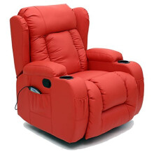 (Red) Caesar Winged Leather Recliner Chair Rocking Massage Swivel Heated Gaming