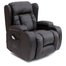 (Brown) Caesar Winged Leather Recliner Chair Rocking Massage Swivel Heated Gaming
