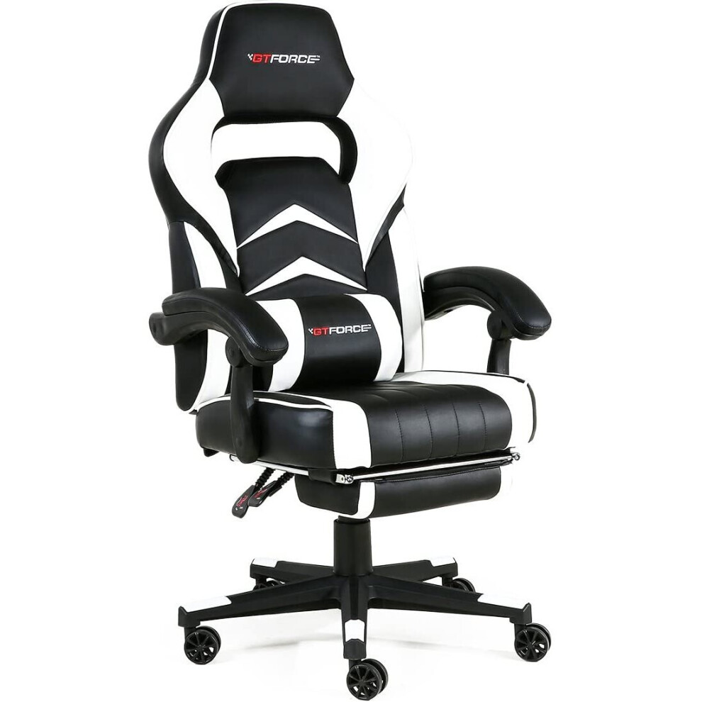 (White) Gtforce Turbo Reclining Sports Racing Gaming Office Desk Pc Car Faux Leather Chair (Blue)