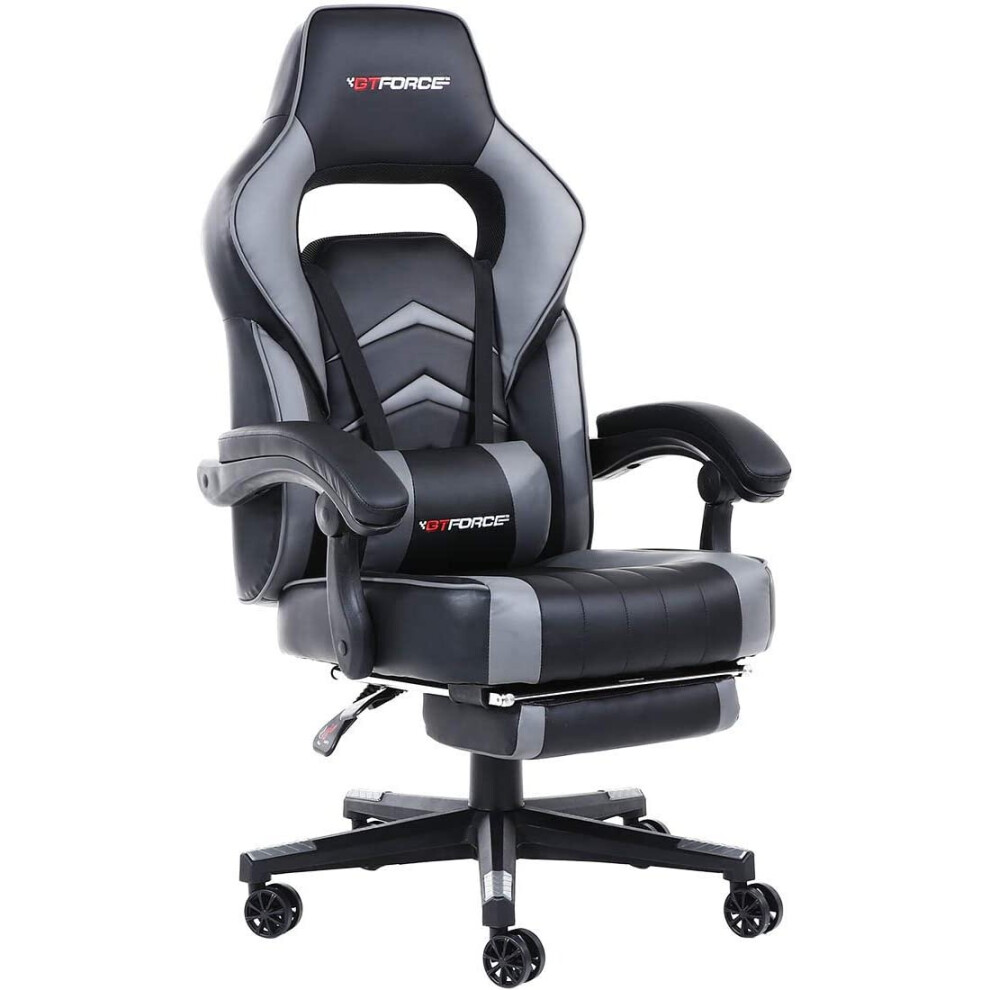 (Grey) Gtforce Turbo Reclining Sports Racing Gaming Office Desk Pc Car Faux Leather Chair (Blue)