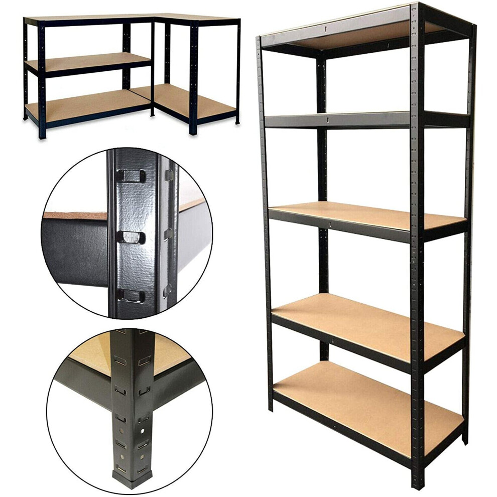 (Heavy Duty 5 Tires Steel Freestanding Boltless Racking 180cm x 90cm x 40cm Black) Garage Shelving Units 5 Tier Metal Storage Racking Shelves