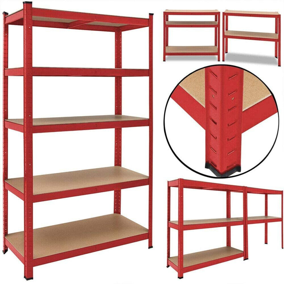 (Heavy Duty 5 Tires Steel Freestanding Boltless Racking 180cm x 90cm x 40cm Red) Garage Shelving Units 5 Tier Metal Storage Racking Shelves