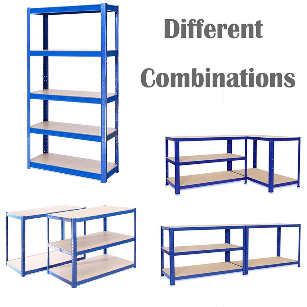 (Heavy Duty 5 Tires Steel Freestanding Boltless Racking 180cm x 90cm x 40cm Blue) Garage Shelving Units 5 Tier Metal Storage Racking Shelves