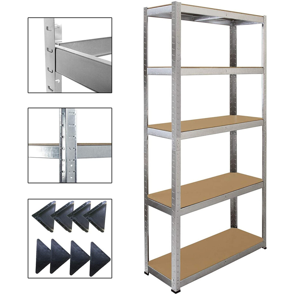 (Heavy Duty 5 Tires Steel Freestanding Boltless Racking 180cm x 90cm x 40cm Galvanised) Garage Shelving Units 5 Tier Metal Storage Racking Shelves