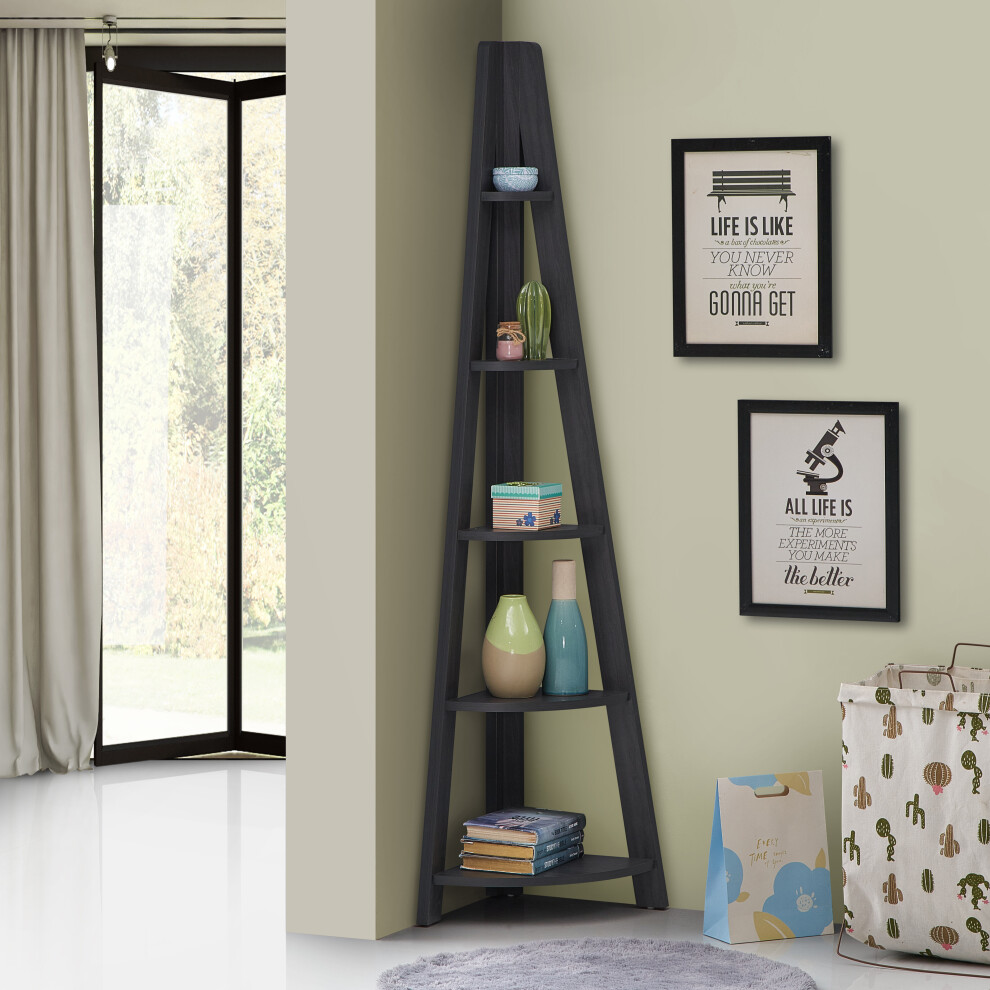 4 Tier Ladder Corner Bookcase Shelving Rack Display Organiser Black