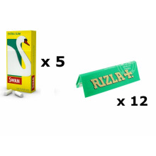 600 Rizla Green Reg Rolling Papers and 600 Swan Extra Slim Filter Tips