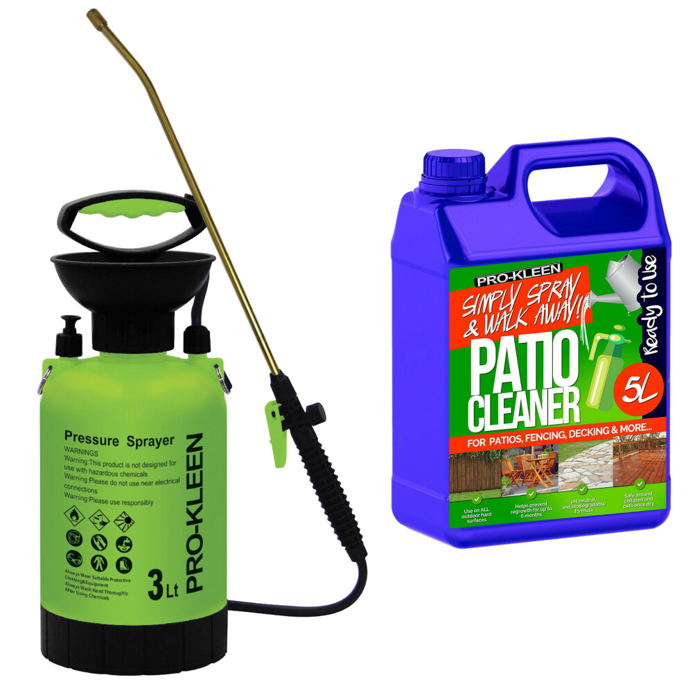 (3L, ProKleen Ready to Use Simply Spray & Walk Away Patio Cleaner 1 x 5L ) Garden Sprayer Pump Action Patio Cleaner Kits