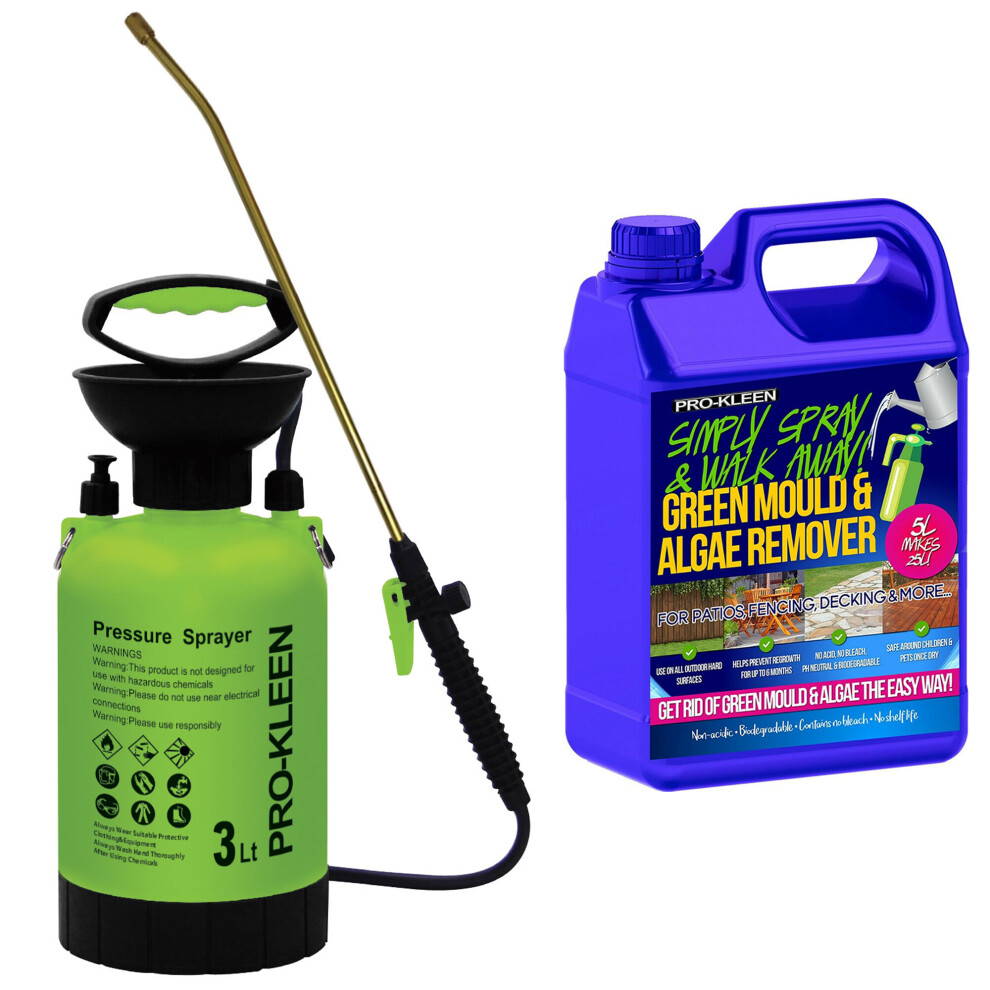 (3L, ProKleen Simply Spray & Walk Away Patio Cleaner 1 x 5L) Garden Sprayer Pump Action Patio Cleaner Kits
