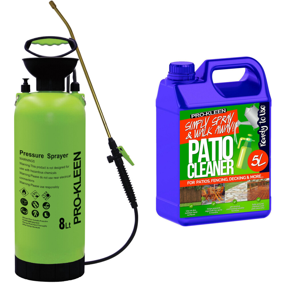 (8L, ProKleen Ready to Use Simply Spray & Walk Away Patio Cleaner 1 x 5L ) Garden Sprayer Pump Action Patio Cleaner Kits