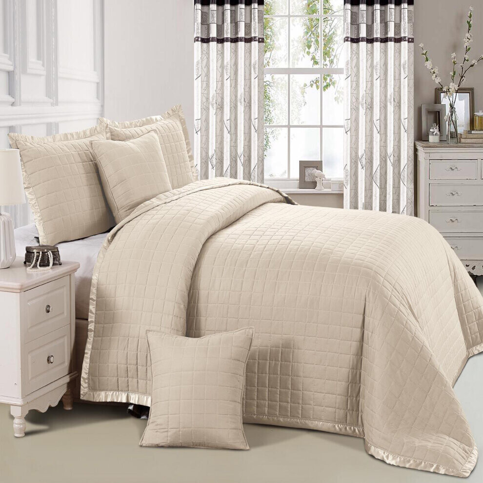 (Beige, Super King) Luxury 3Piece OSCA  Quilted Bedspread Bed Throw