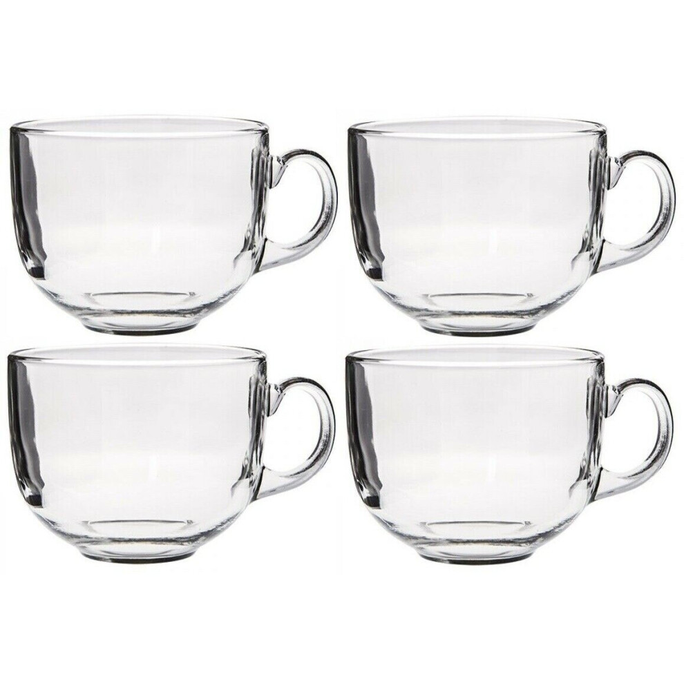 Set of 4 Extra Large JUMBO Clear Glass Coffee Mugs Soup Mugs 500ml ...