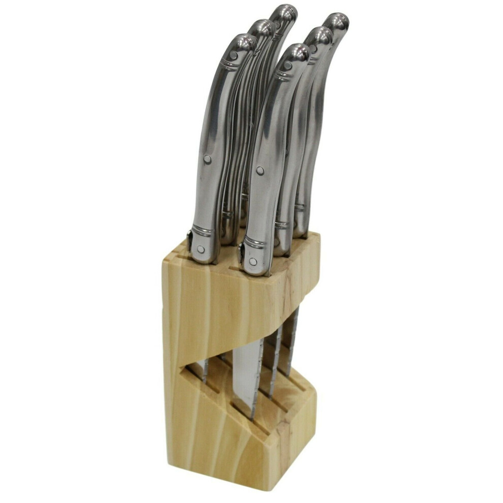 Set of 6 Stainless Steel Steak Knives Laguiole Bee Steak Knife Block