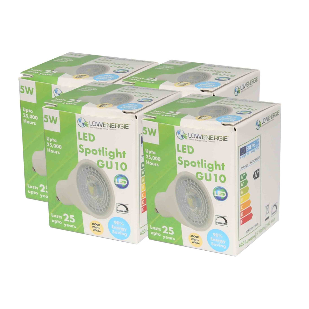 (4) Dimmable 5w Warm White 3000K LED GU10 Spotlight, Spot Light High Power, Energy Saving bulbs Pack Sizes