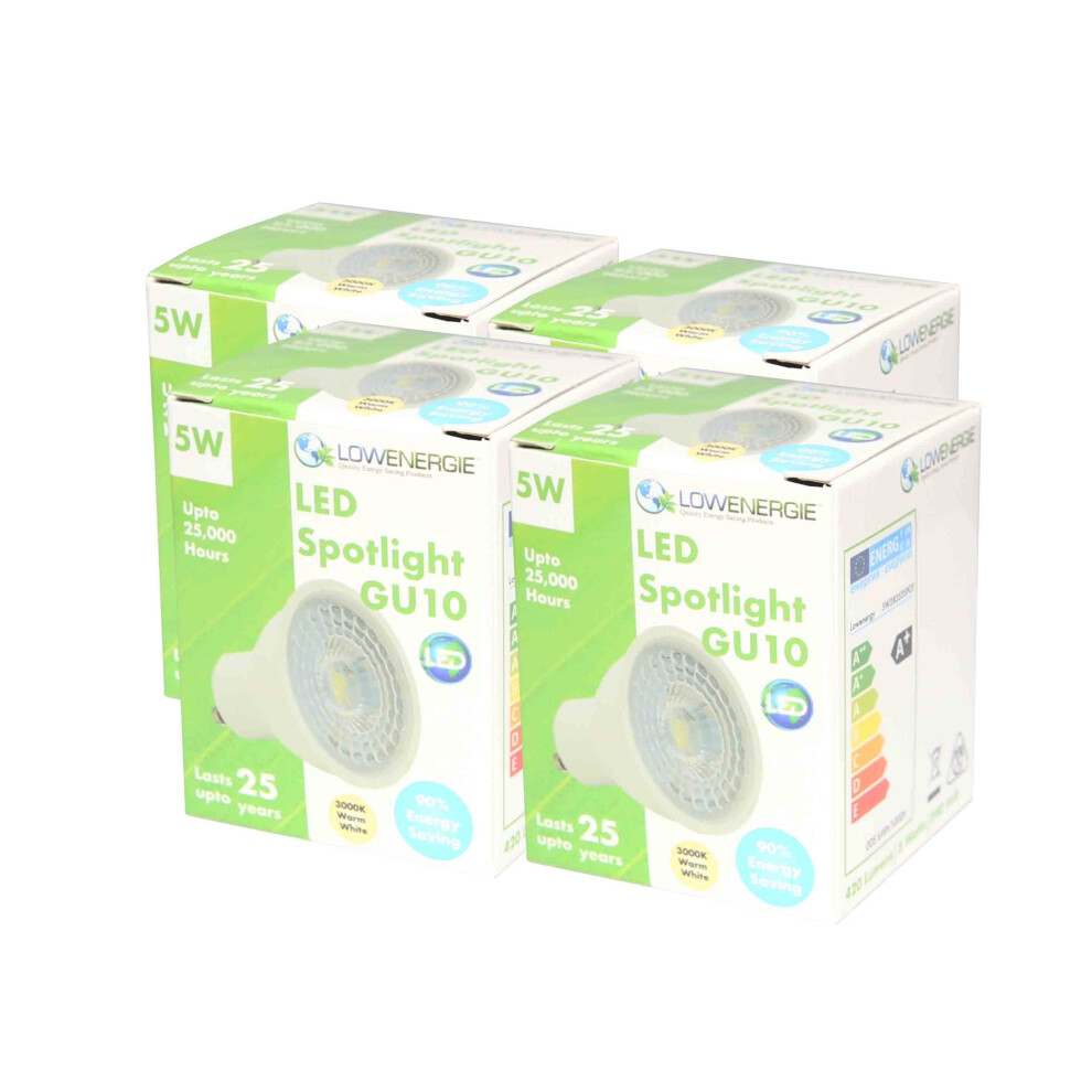 (4) 5w Warm White 3000K LED GU10 Spotlight, Spot Light High Power, Energy Saving bulbs Pack Sizes