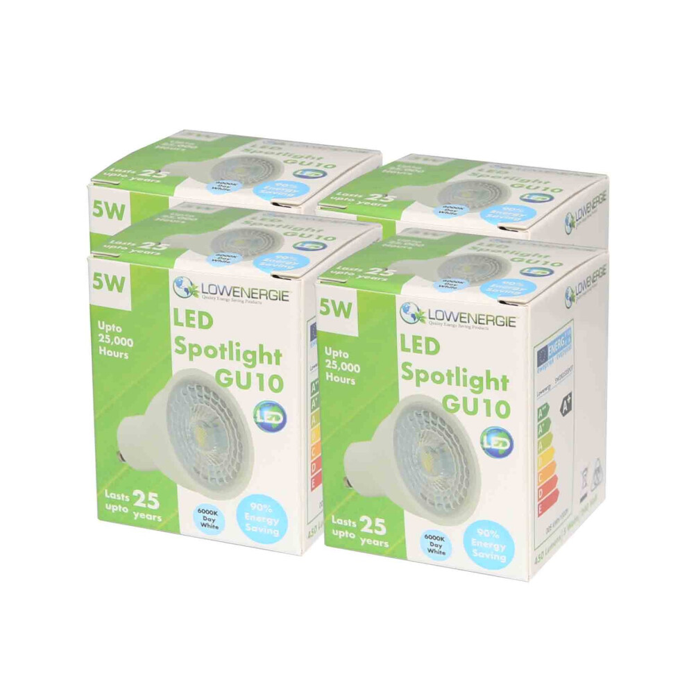 (4) 5w Day White LED GU10 Spotlight, 6000k Spot Light High Power, Energy Saving bulbs Pack Sizes