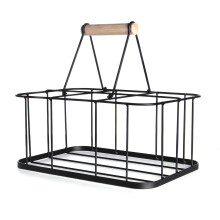 6 Milk Bottle Crate/Holder Doorstep Milk Caddy Retro with Wooden Handle M&W