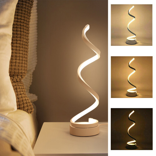 LED Bedside Spiral Table Lamps Creative Design Curved Warm White Light