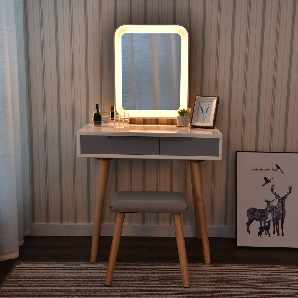 (Square Mirror) Dressing Table 3 Modes Mirror Stool Drawer 80*40