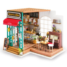 ROBOTIME 3D casa de muñecas de madera con luz miniatura café casa DIY modelo Kit (Simmon's Coffee House)