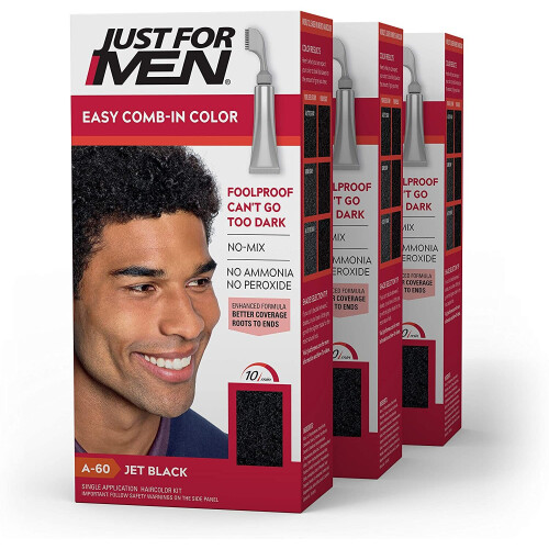 Just For Men Easy Comb-In Color Jet Black, A-60 - Pack of 3