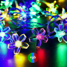 (Multi Coloured - 50LED ) 50 LED Blossom Solar Powered Outdoor Fairy Garden Lights 22.9Ft 8 Modes Color Changing Waterproof Flower Solar Lights for Patio, Lawn, Wedding, Party