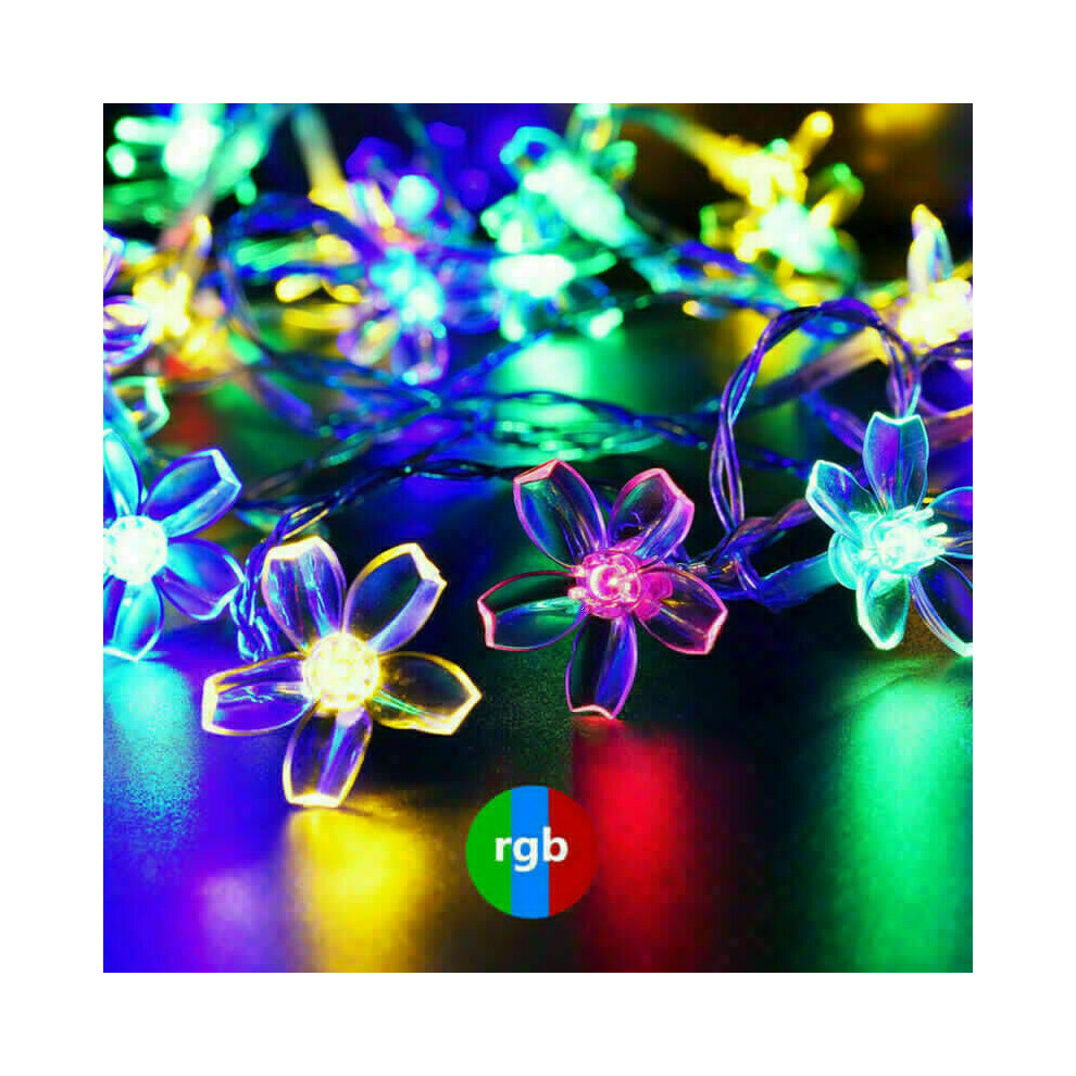 (Multi Coloured - 50LED ) 50 LED Blossom Solar Powered Outdoor Fairy Garden Lights 22.9Ft 8 Modes Color Changing Waterproof Flower Solar Lights for Patio, Lawn, Wedding, Party