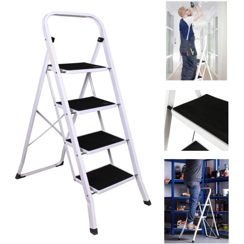 4 Step Ladder Heavy Duty Steel Portable  Foldable Step Stool Non-Slip