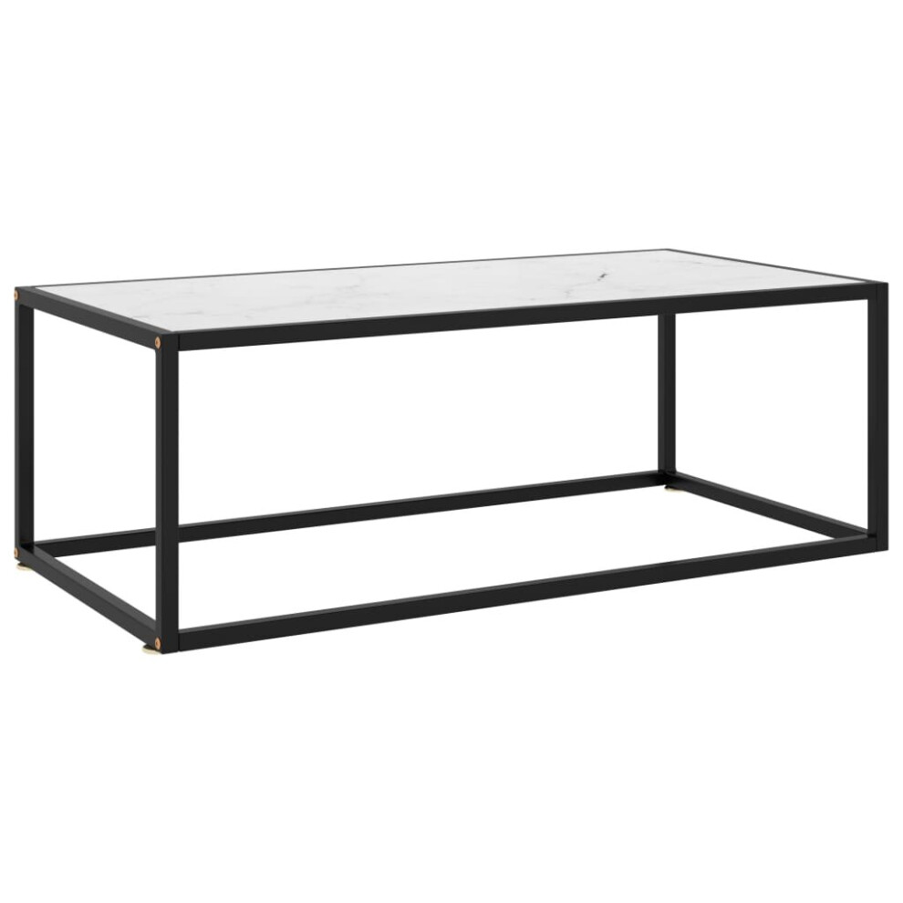 vidaXL Tea Table Black With White Marble Glass 100 Cm Accent Couch Coffee Desk