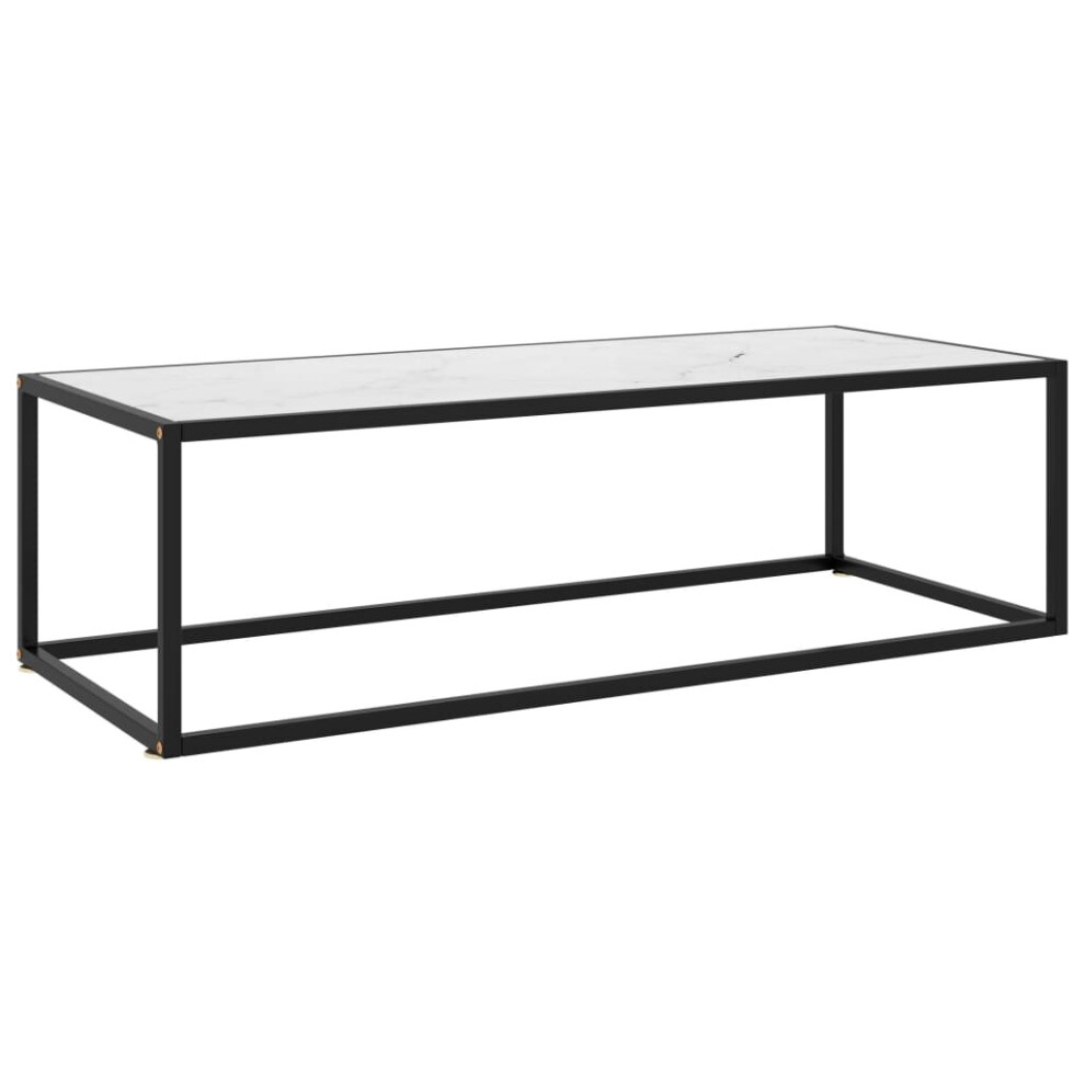 vidaXL Tea Table Black with White Marble Glass 120 cm Accent Couch Coffee Desk