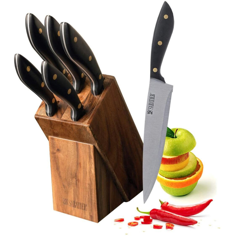 Sabatier 5 Piece Knife Block Set High Carbon German Steel Acacia Block