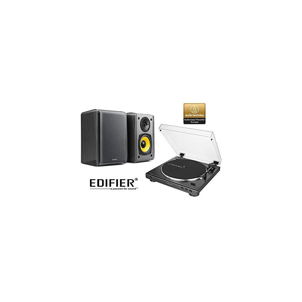 Audio-Technica AT-LP60 Turntable and Edifier R1010BT Active Bluetooth Speaker Package Exclusive Set by Digitalis Audio (Standard LP60 with Black Blu