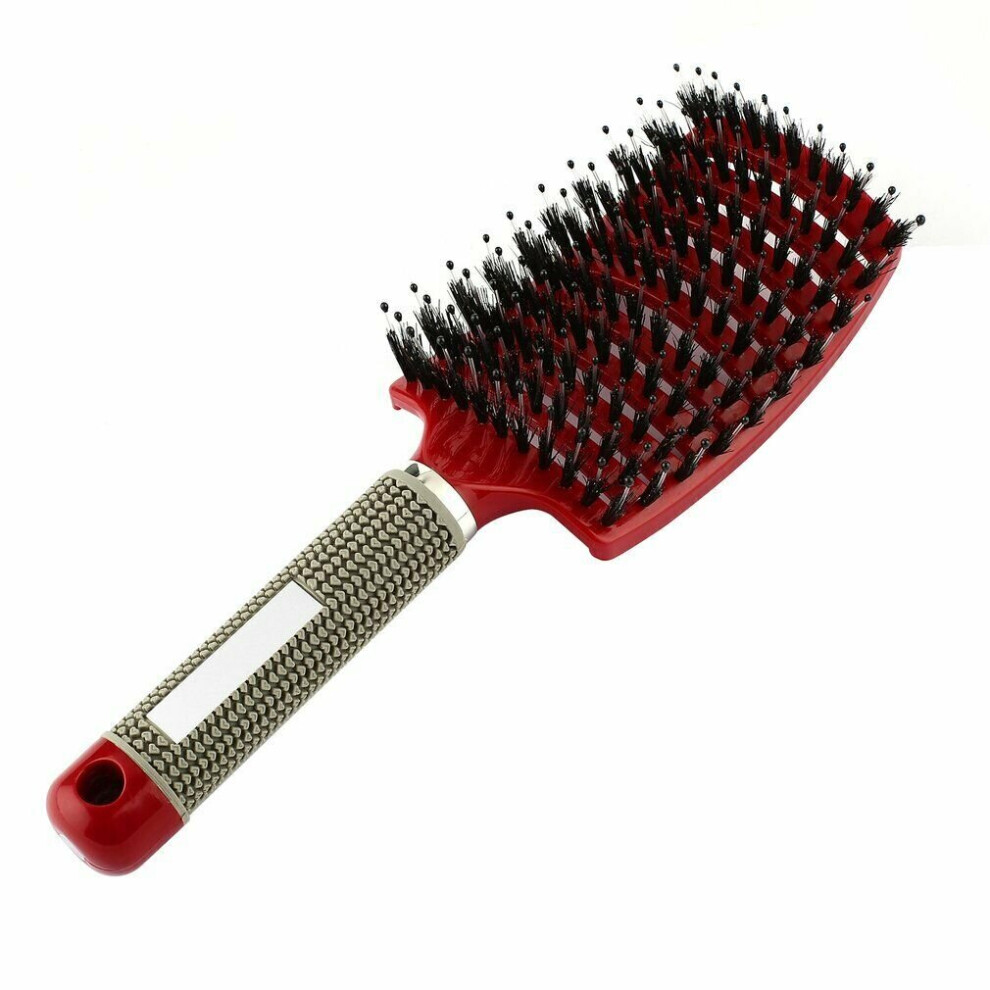 (Red) Women Bristle Nylon Hairbrush Scalp Massage Comb