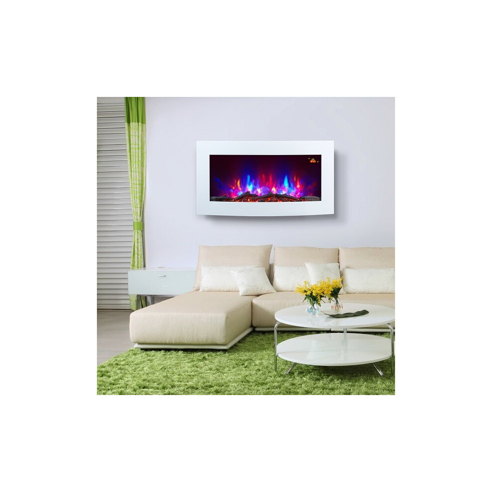 TruFlame 7 colour Side LEDs Wall Mounted Arched White Glass Electric Fire with Log Effect