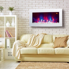 TruFlame 7 colour Side LEDs Wall Mounted Arched White Glass Electric Fire with Pebble Effect