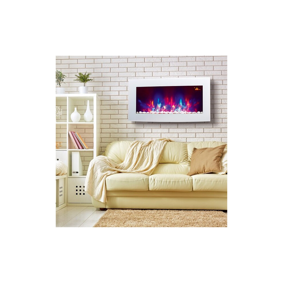 TruFlame 7 colour Side LEDs Wall Mounted Arched White Glass Electric Fire with Pebble Effect