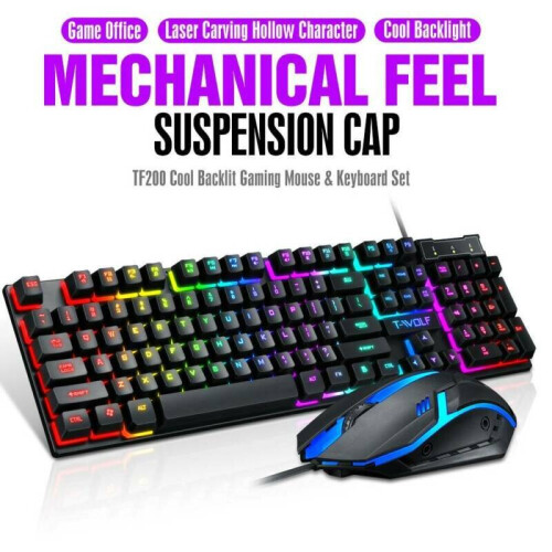 Gaming Rainbow RGB LED Backlit Mechanical Keyboard and Mouse Set for PC Laptop