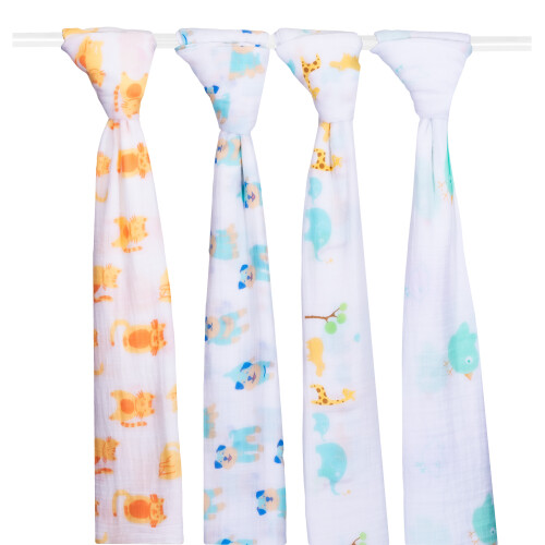 Extra Large Super Soft Muslins - Animal Designs - Gift Boxed 4-Pack 2