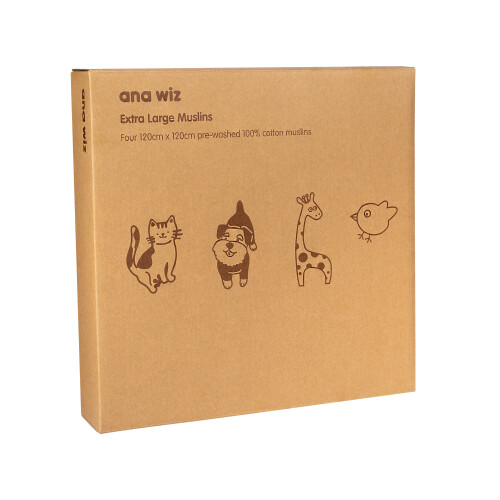 Extra Large Super Soft Muslins - Animal Designs - Gift Boxed 4-Pack 1