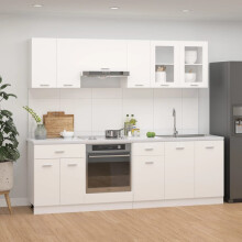 vidaXL Kitchen Cabinet Set 8 Piece White Engineered Wood Storage Rack Cupboard