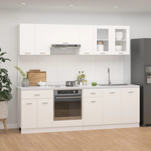 VidaXL vidaXL Kitchen Cabinet Set 8 Piece White Engineered Wood Storage Rack Cupboard