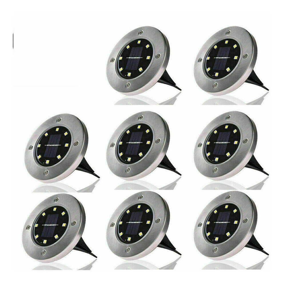 (white light) 8PCS Solar Garden Lights 8LED Ground Outdoor Light Waterproof Sensing Landscape Lamp