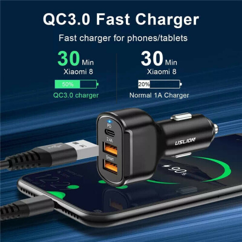 Dual USB PD Type-C Car Charger 30W Fast Charge Adapter For iPhone 12 11 Pro Max 2