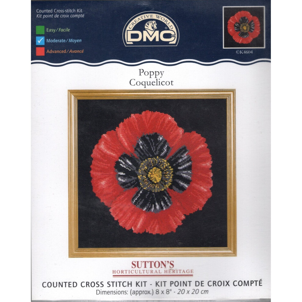 Poppy Cross Stitch Kit - DMC - 8" x 8" (K4604)