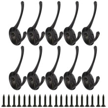 10 Pack Heavy Duty Dual Coat Wall Hooks Wall Mounted 20 Screws Retro Double Hook