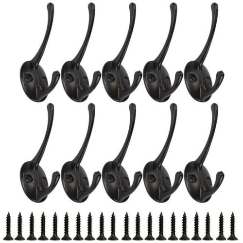10 Pack Heavy Duty Dual Coat Wall Hooks Wall Mounted 20 Screws Retro Double Hook