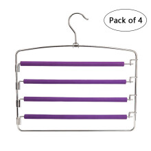 (Purple, 4-Pack) Youngshion Non Slip Multi Layers Foam Padded Swing Arm Pants Slacks Clothes Towls Hangers Detachable Space Saving Closet Storage Organizer